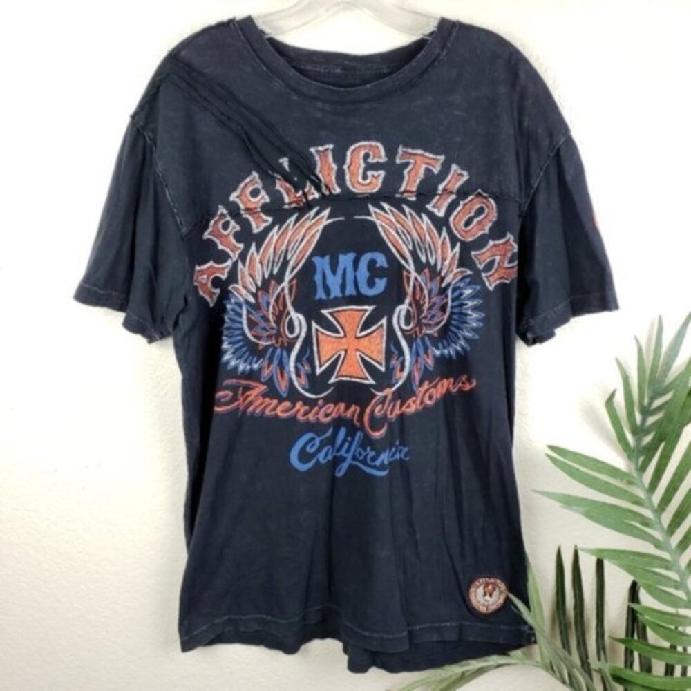Affliction Distressed American Customs California Tee Shirt size L Grunge Y2K